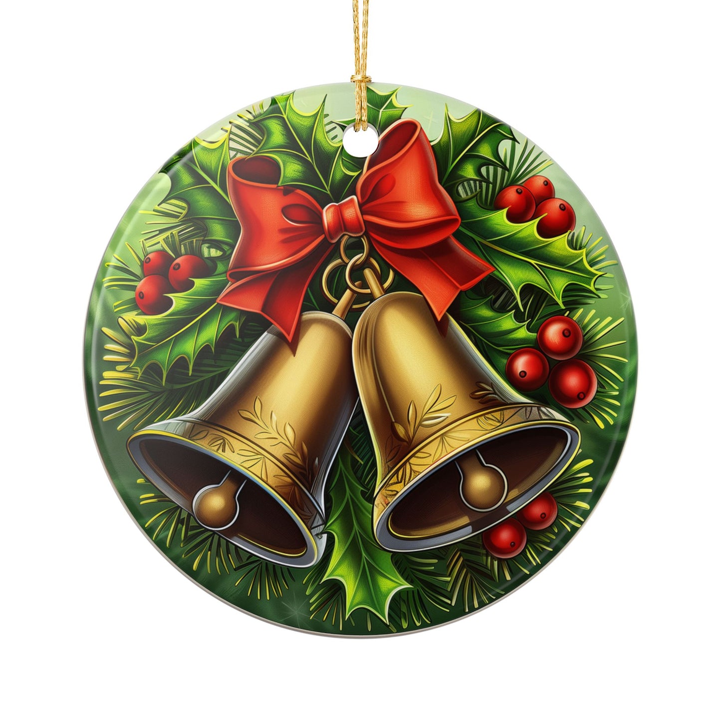 Golden Bells Ceramic Christmas Ornament