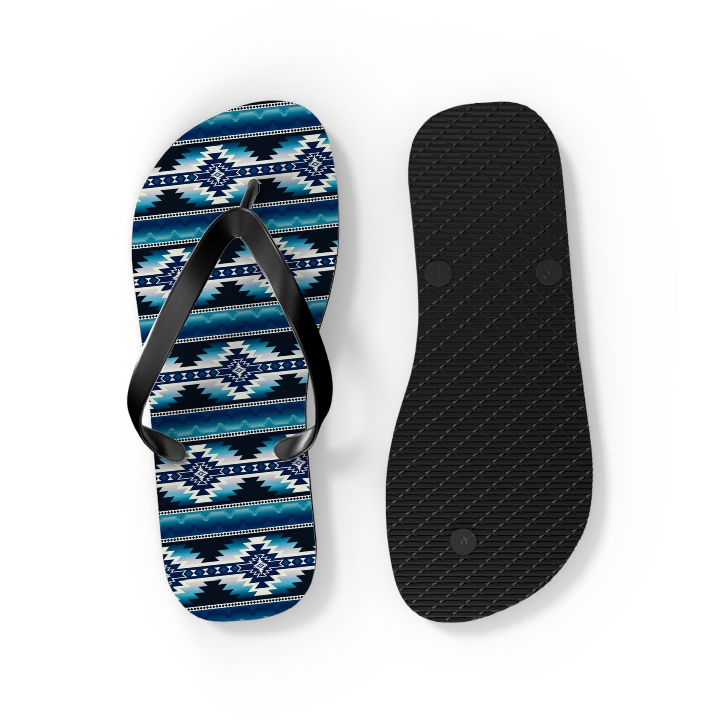 Southwest Aztec Pattern Flip Flops — Blue Tribal Summer Sandals