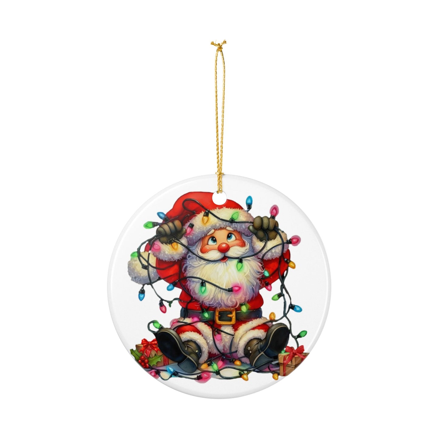 Tangled Up Santa Ceramic Christmas Ornament