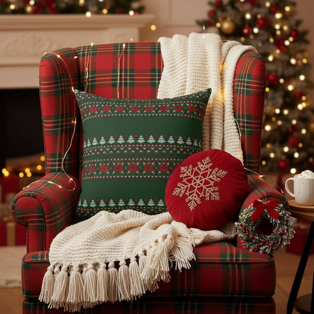 Christmas Fair Isle Faux Suede Pillow