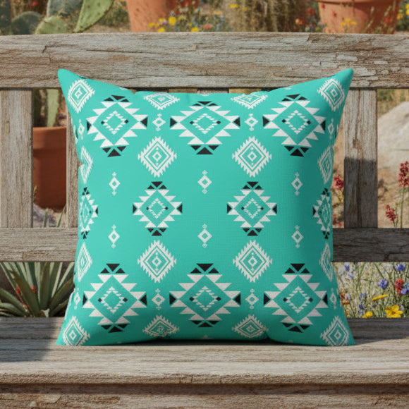 Turquoise Tribal Motif Faux Suede Pillow