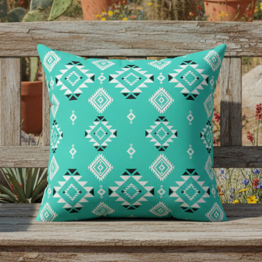 Turquoise Tribal Motif Faux Suede Pillow