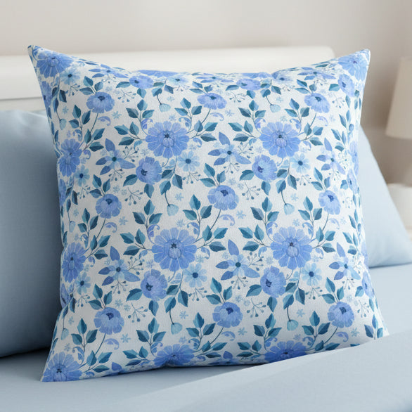 Blue Floral Faux Suede Pillow