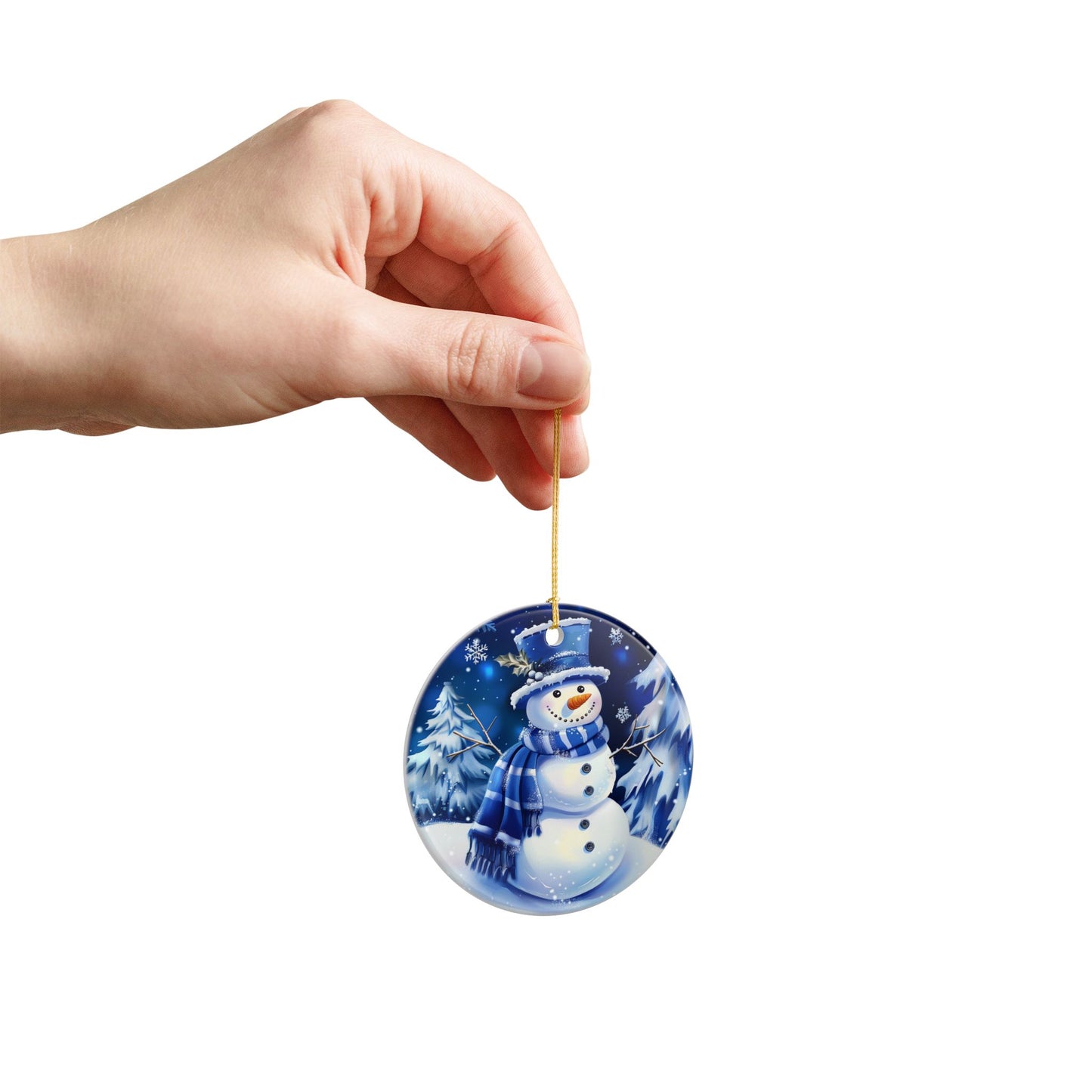 Blue Winter Snowman Ceramic Ornament