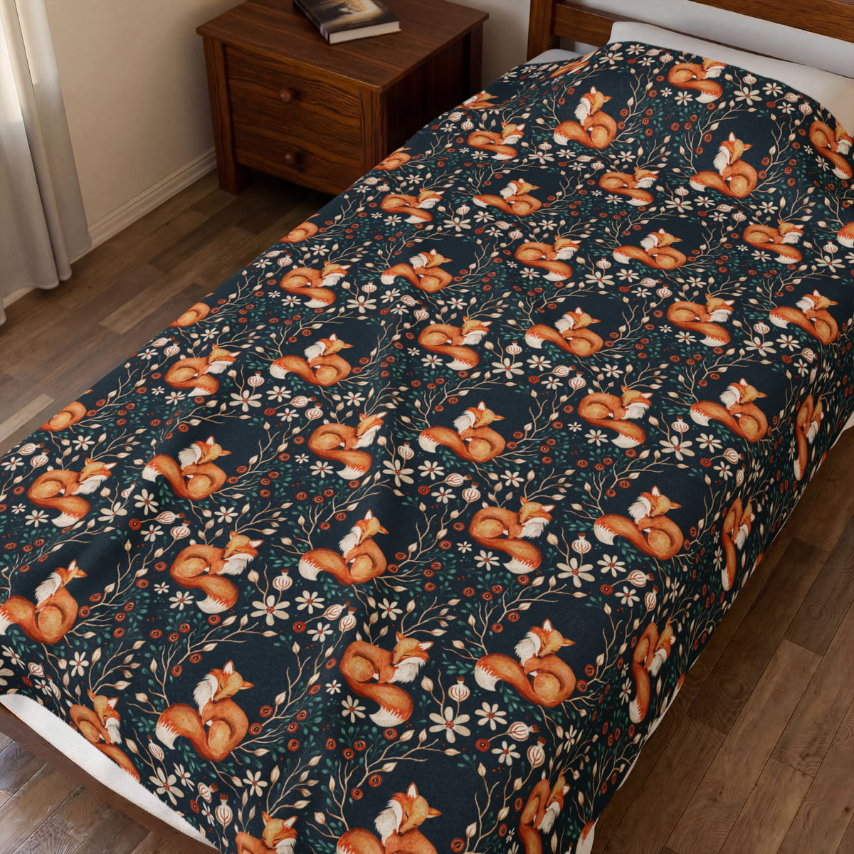 Floral Fox Velveteen Plush Blanket