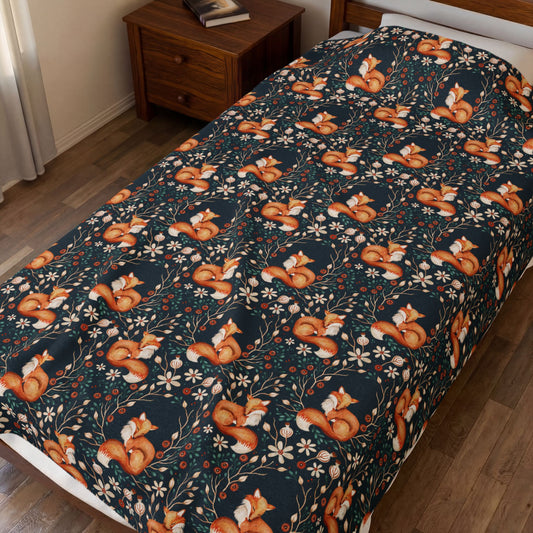 Floral Fox Velveteen Plush Blanket