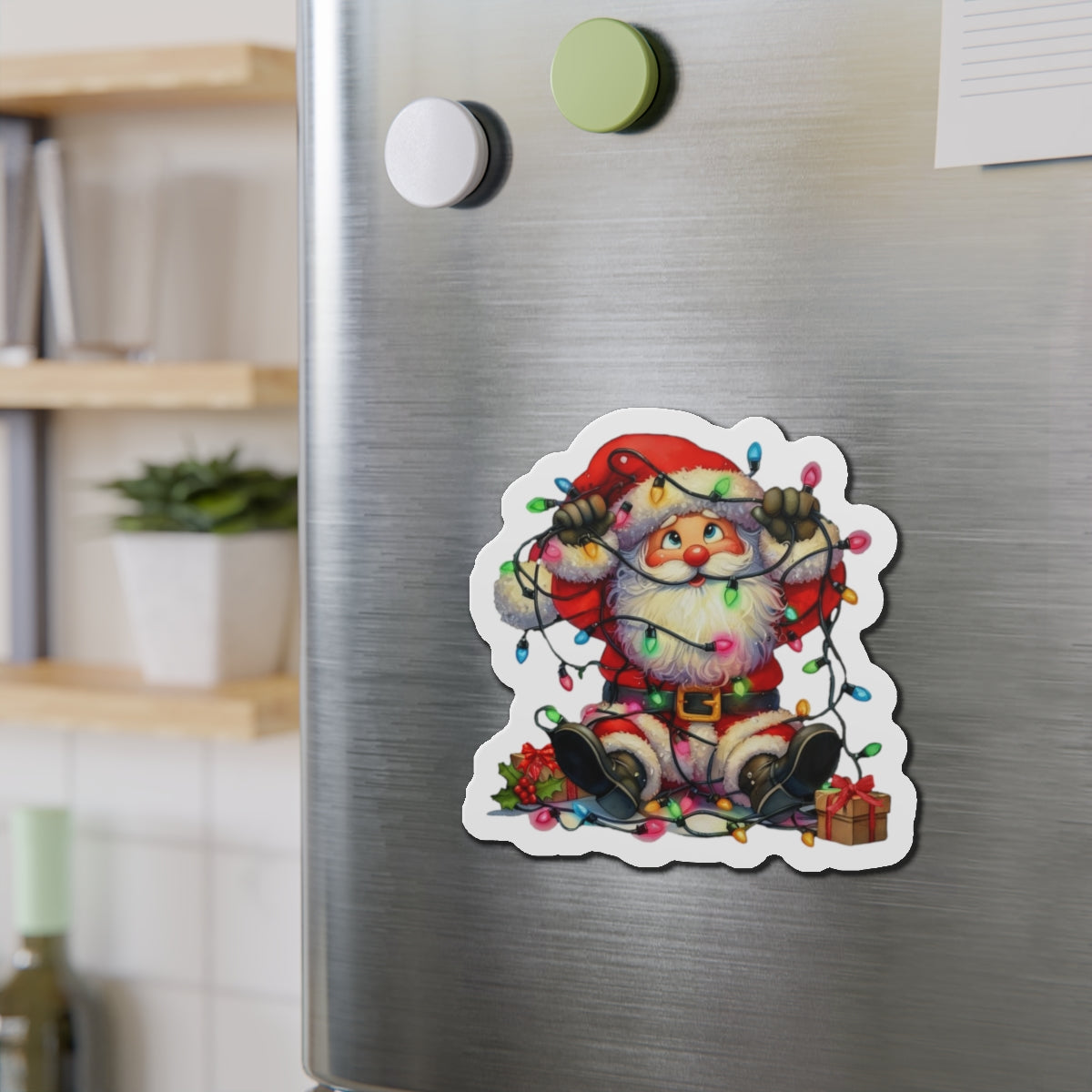 Christmas Santa with Holiday Lights Magnet