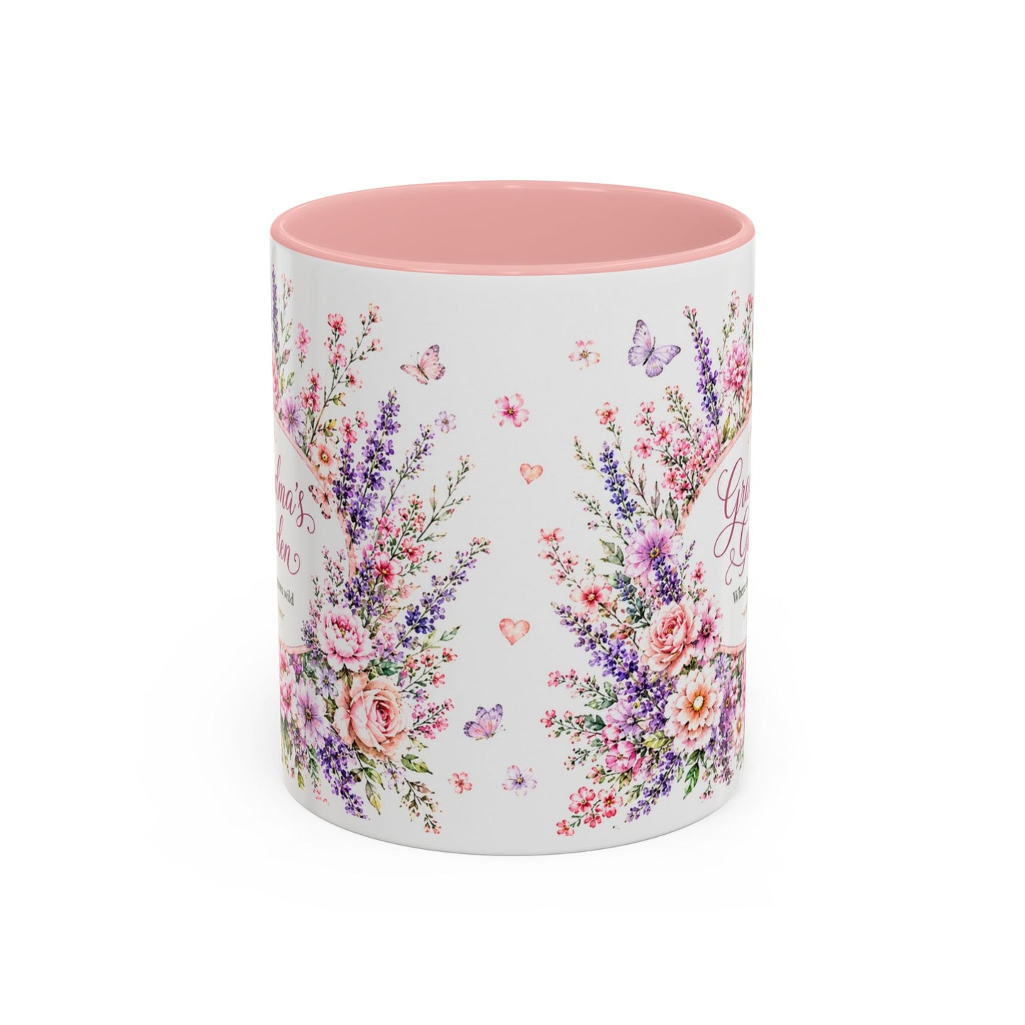 Grandma’s Garden Floral Accent Coffee Mug — 'Where Love Grows Wild' Pink Interior (11/15oz)