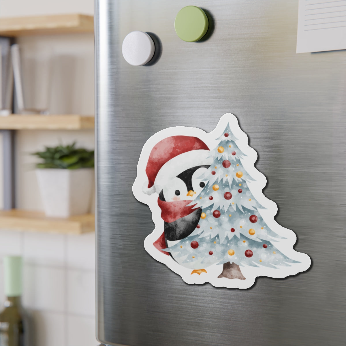 Penguin with Christmas Tree Fridge Magnet
