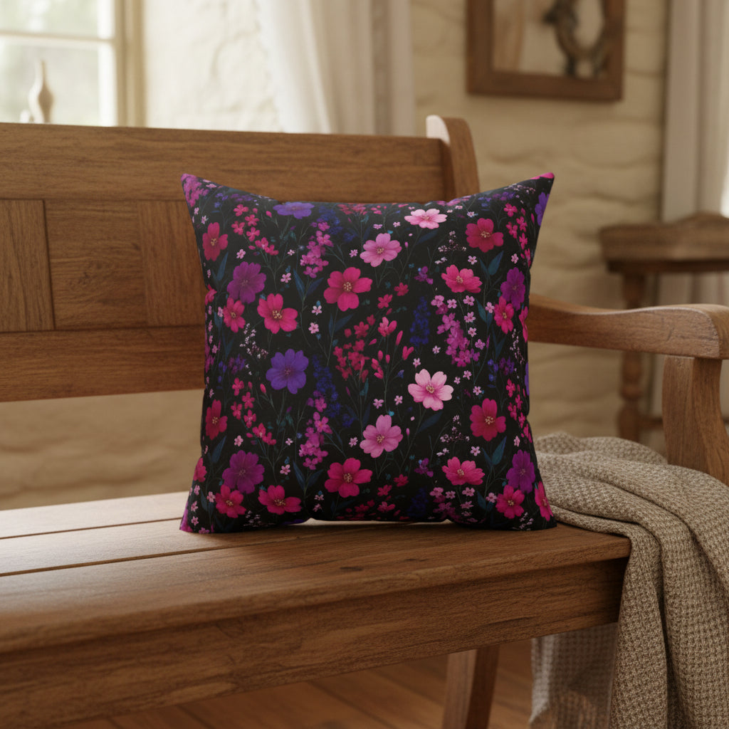 Midnight Pink Floral Faux Suede Pillow