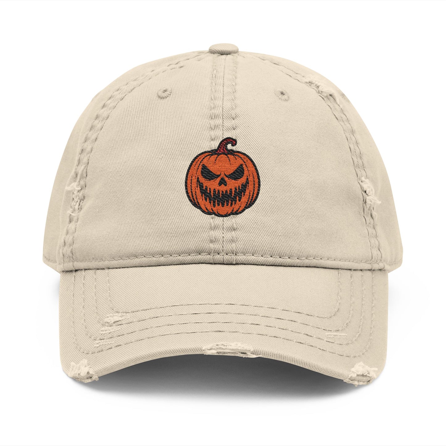 Spooky Pumpkin Embroidered Distressed Cap