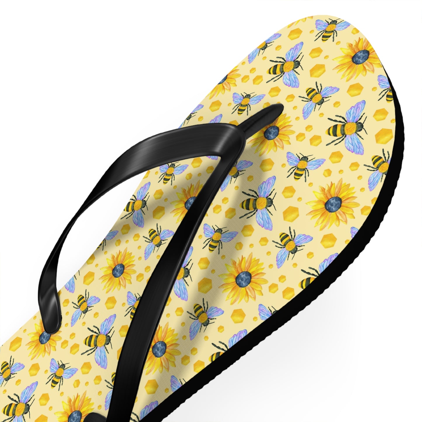 Sunflower Bees Flip Flops | Yellow Floral Beach Sandals