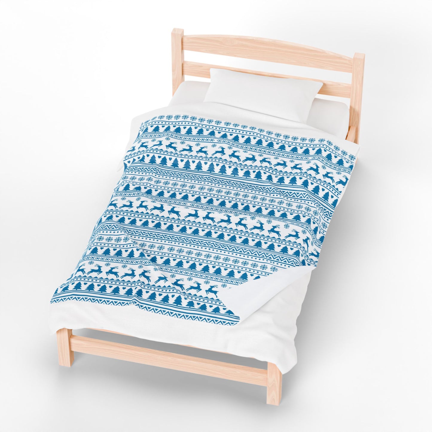 Blue Nordic Reindeer Fair Isle Velveteen Throw