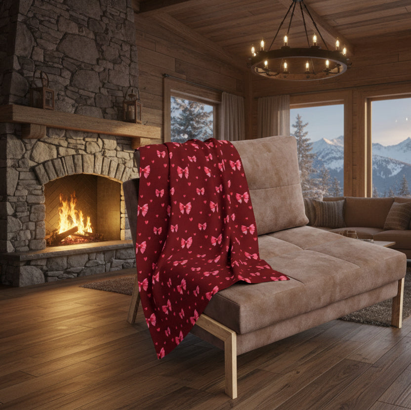 Pink Ribbons and Hearts Arctic Fleece Blanket