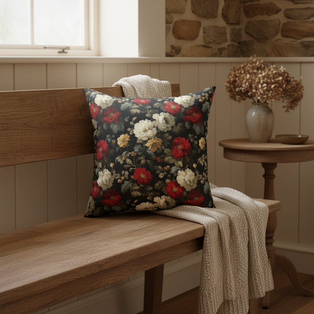 Vintage Roses Faux Suede Pillow