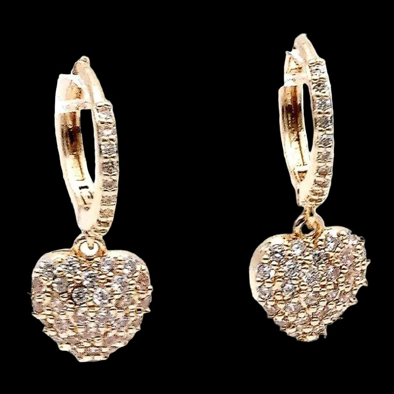 Heart Dangle Cubic Zirconia Mini Hoop Earrings