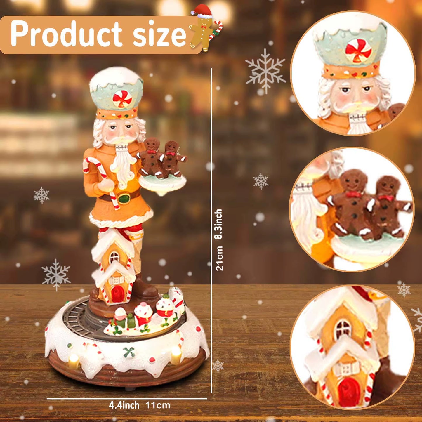 Christmas Gingerbread Nutcracker Collection Figurines Animated Rotating Train Tiered Decor with LED Light Home Indoor Ornaments