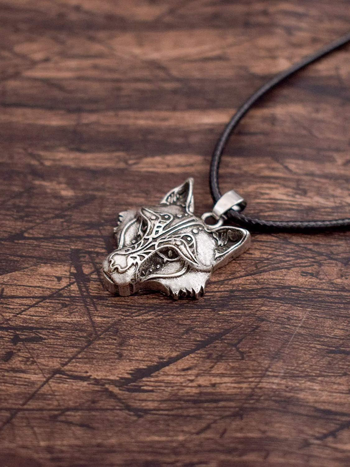 Wolf Necklace, Viking Wolf Head Pendant, Animal Totem Jewelry Gift for Men and Women