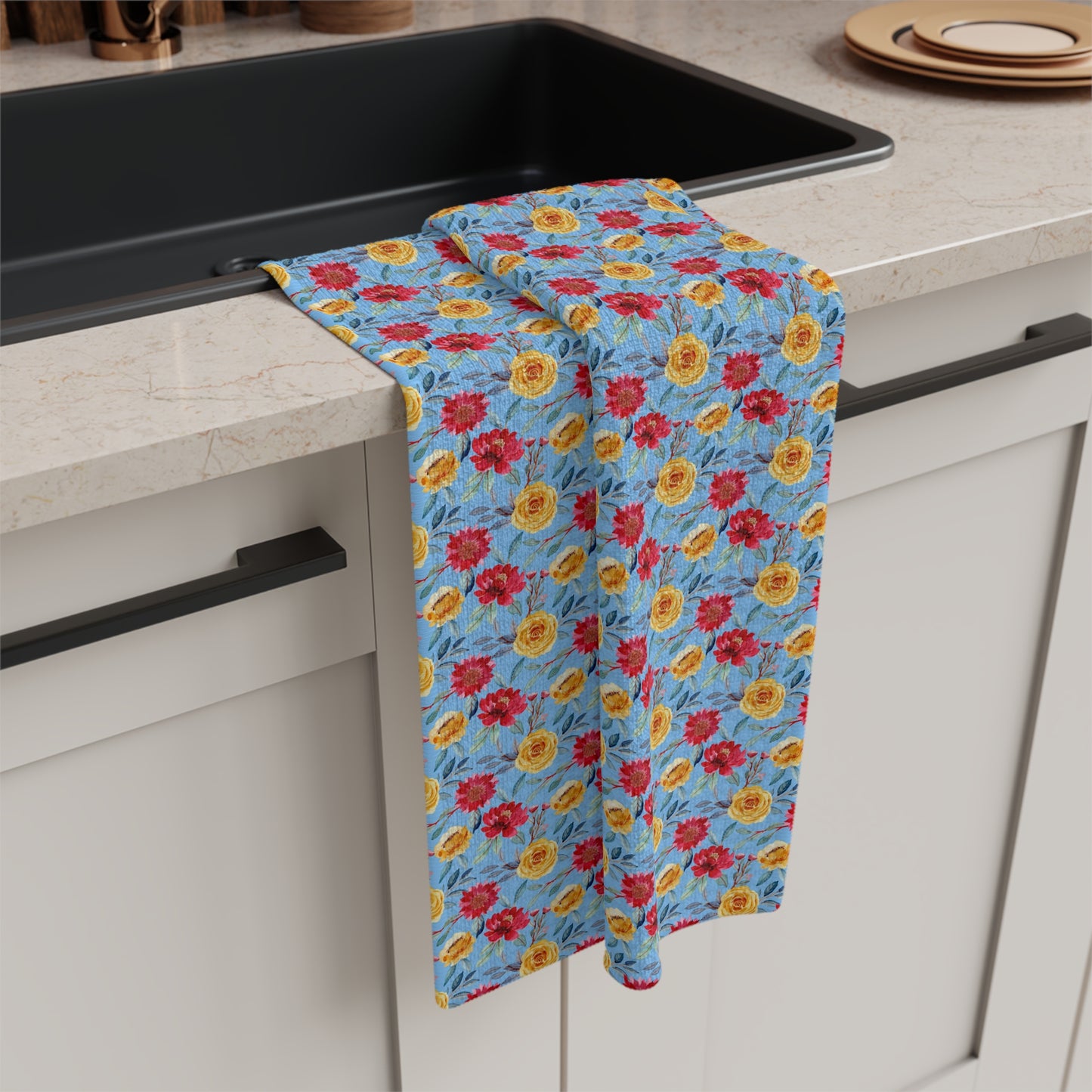 Blue Floral Microfiber Kitchen Towel