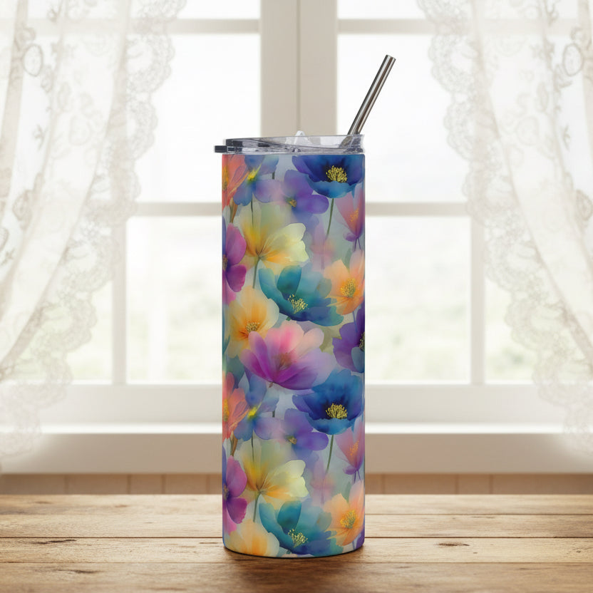 Spring Watercolor Flowers 20oz Stainless Steel Tumbler