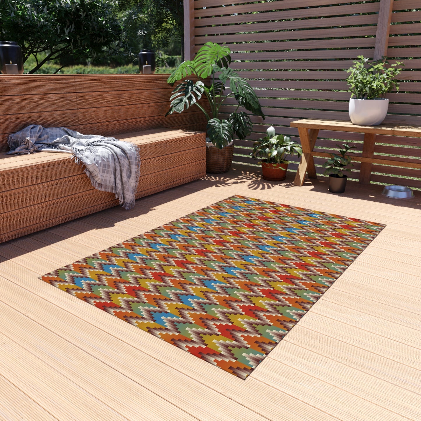 Western Chevron Outdoor Rug — Colorful Zigzag Patio Mat