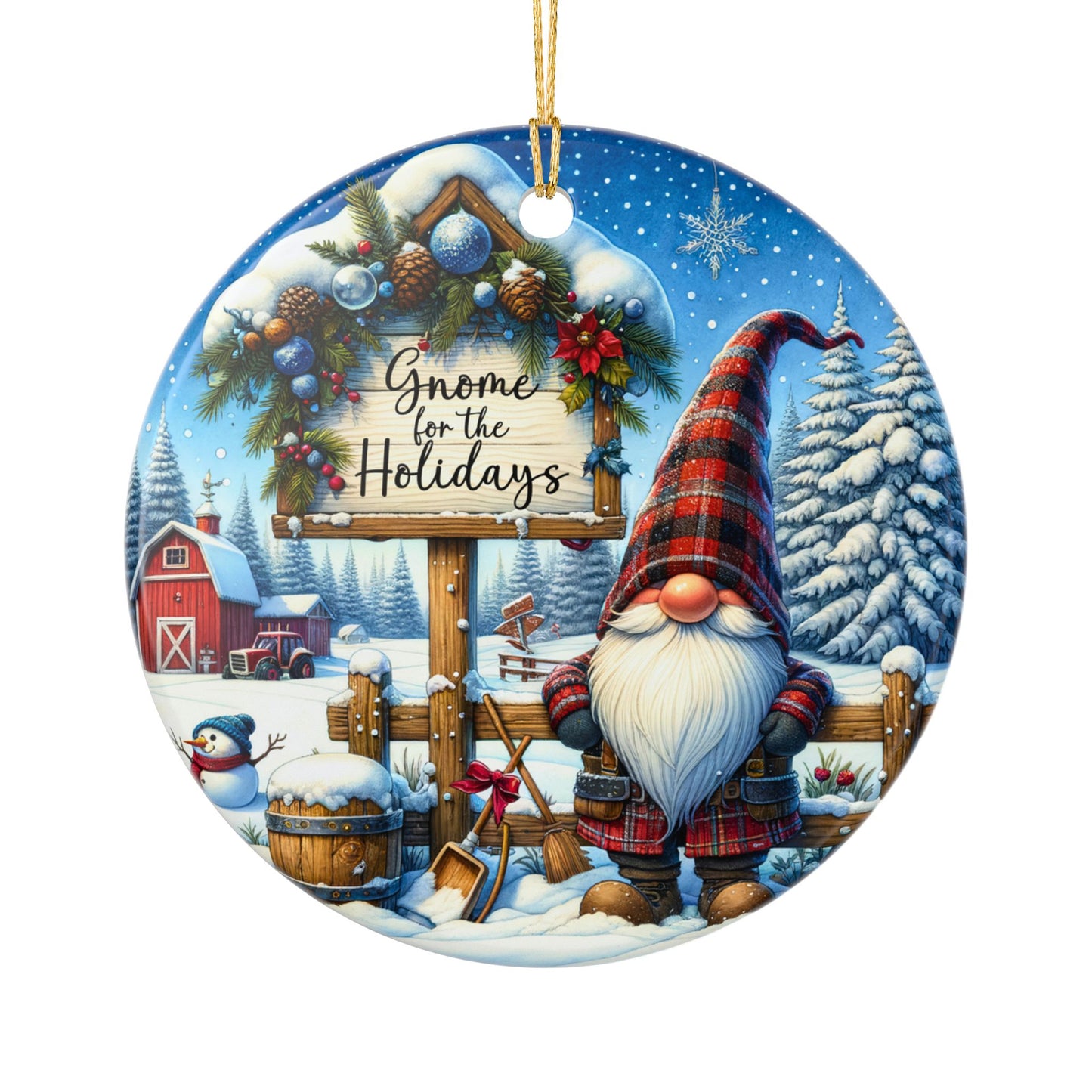 Gnome For the Holiday's Ceramic Christmas Ornament