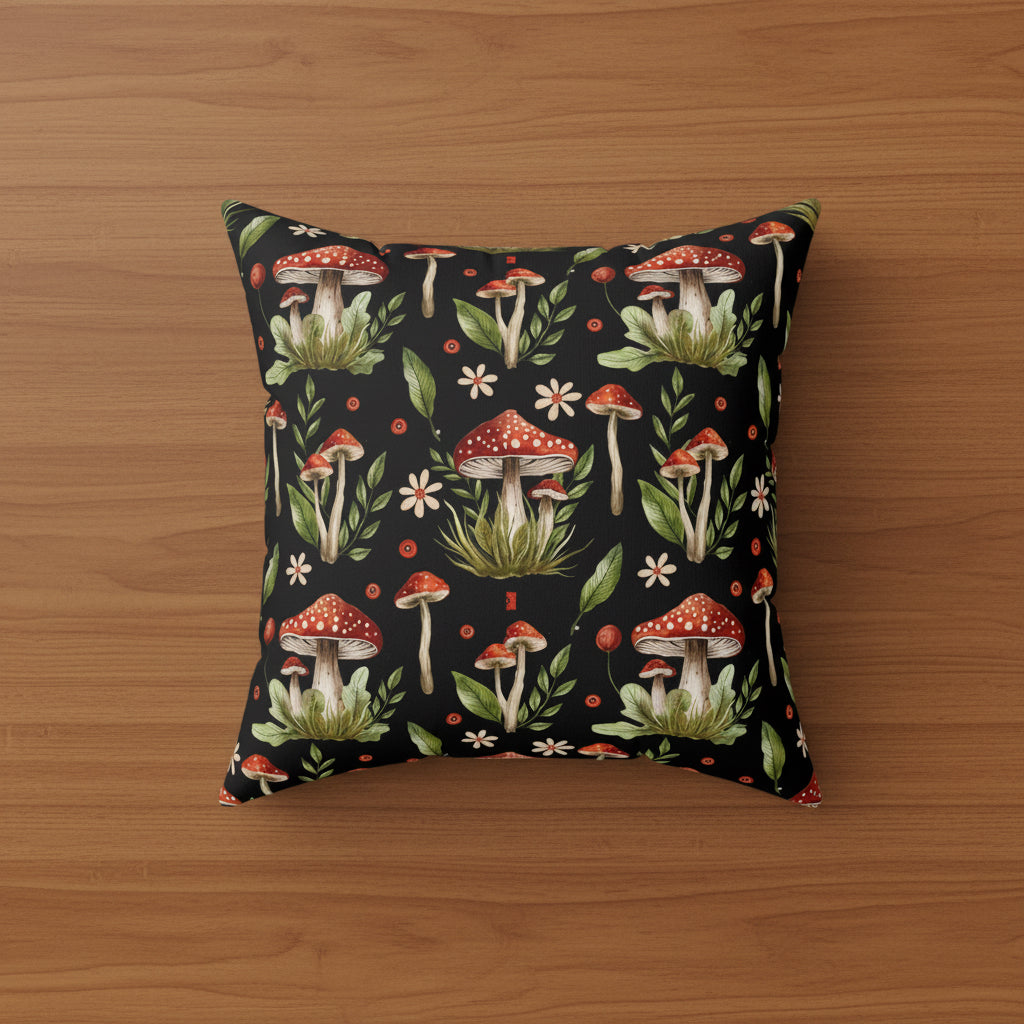 Mushroom Botanical Faux Suede Pillow
