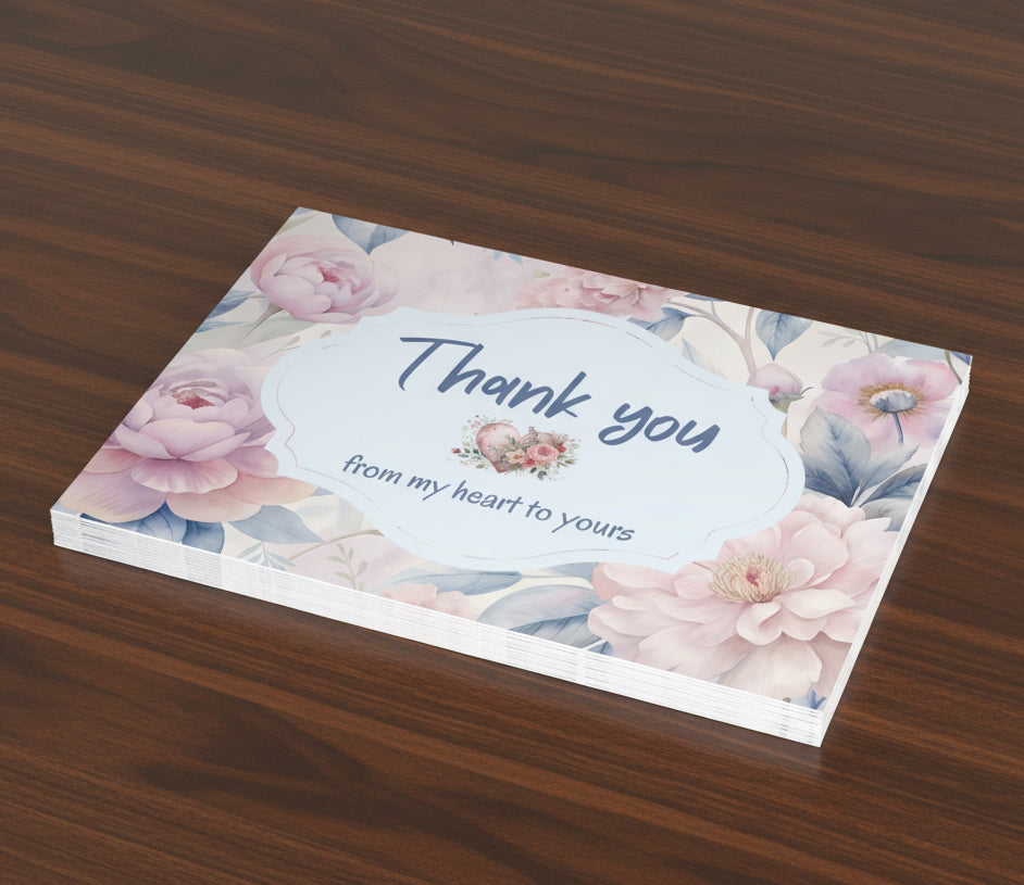 Thank You Floral Greeting Cards — Pack of 1 or 10