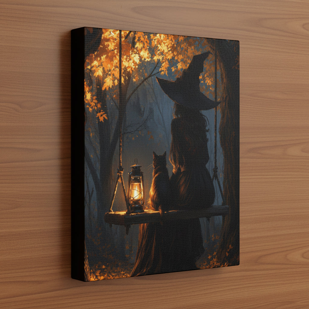 The Witch and her Cat Matte Canvas Wall Art