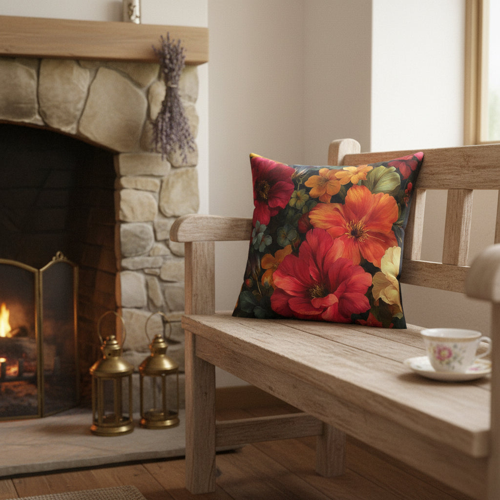 Dark Floral Faux Suede Pillow