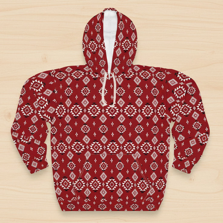 Crimson Tribal Motif Hoodie