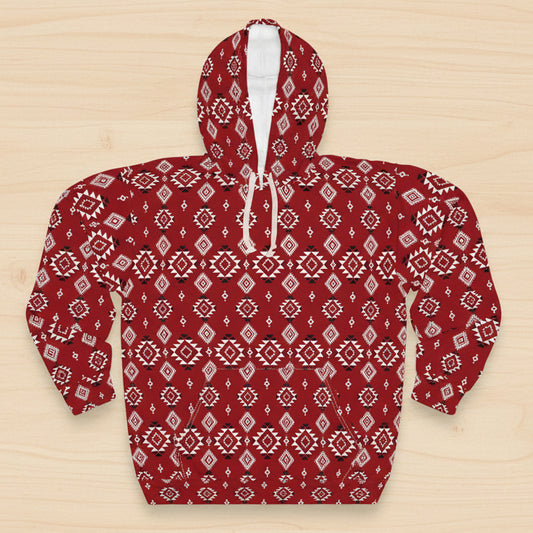 Crimson Tribal Motif Hoodie