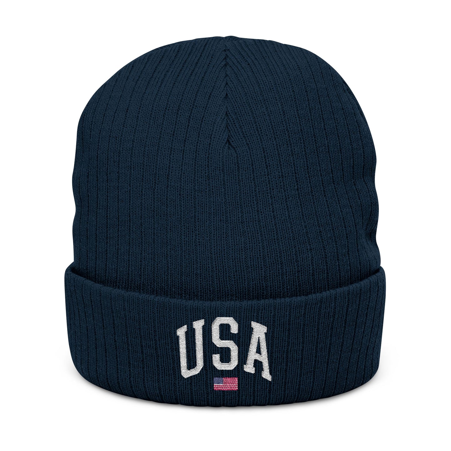 USA Embroidered Knit Beanie – American Flag Cuffed Winter Stocking Cap