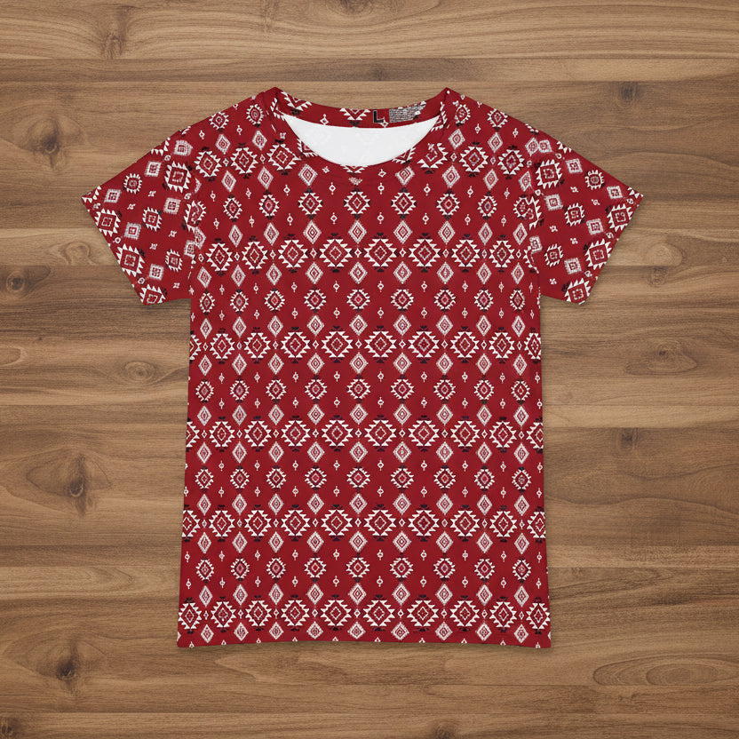Crimson Tribal Motif Women's T-Shirt