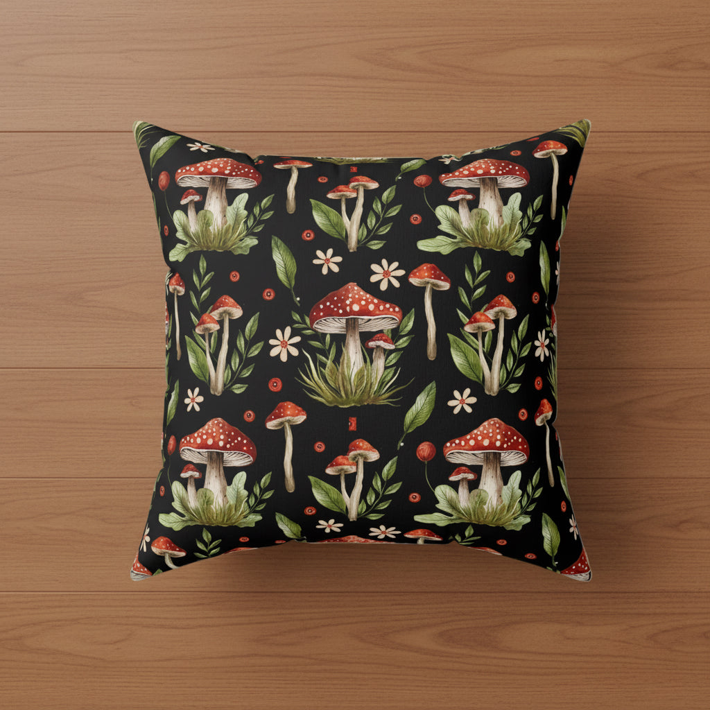 Mushroom Botanical Faux Suede Pillow