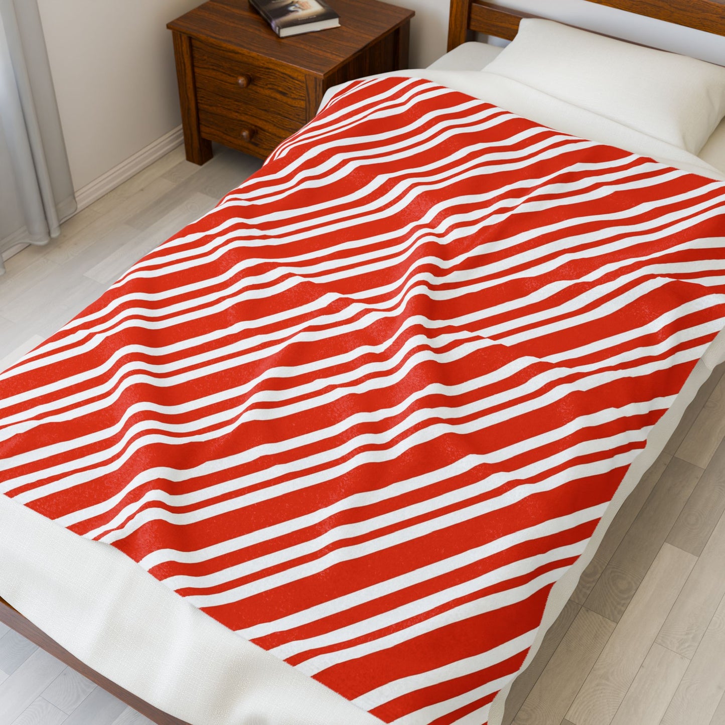 Candy Cane Stripe Velveteen Plush Blanket
