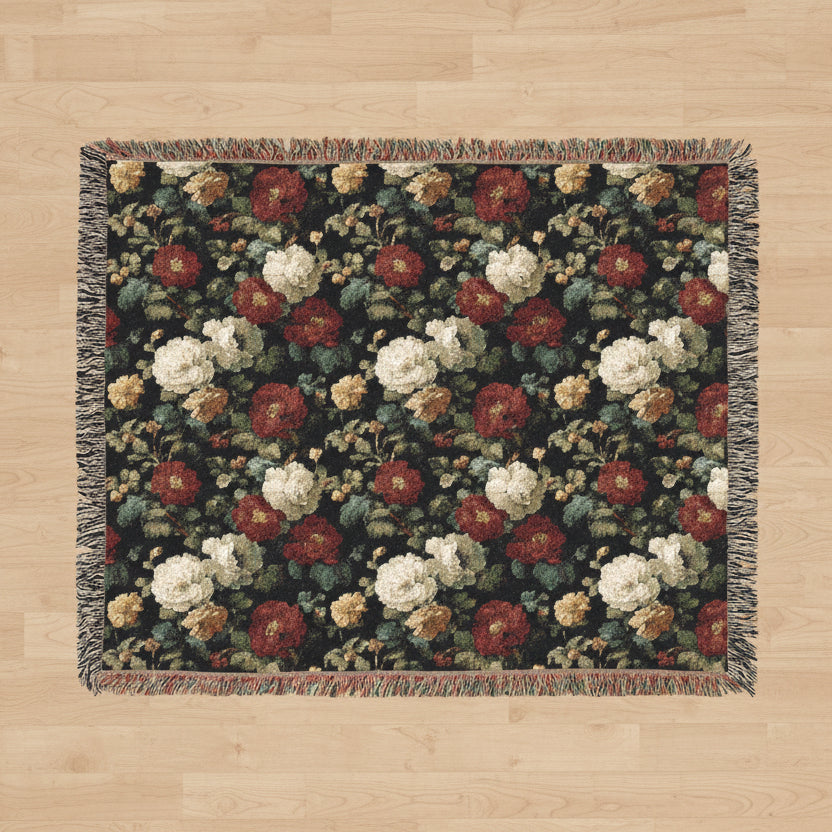 Vintage Roses Woven Blanket