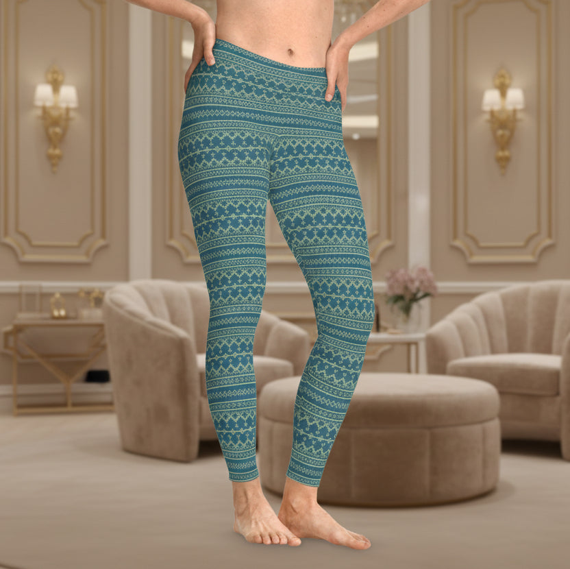 Teal Fair Isle Pattern Leggings