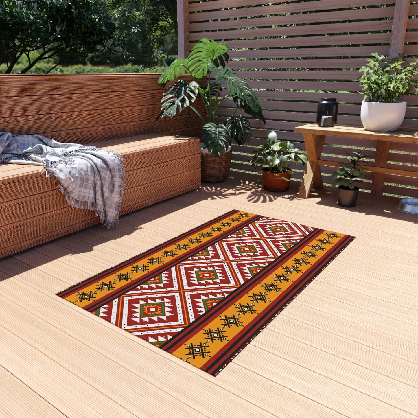 Southwestern Diamond Outdoor Rug — Boho Tribal Patio Mat