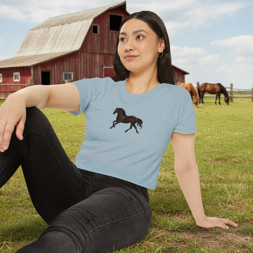 Dark Bay “Beauty” Trotting Horse Crop Top