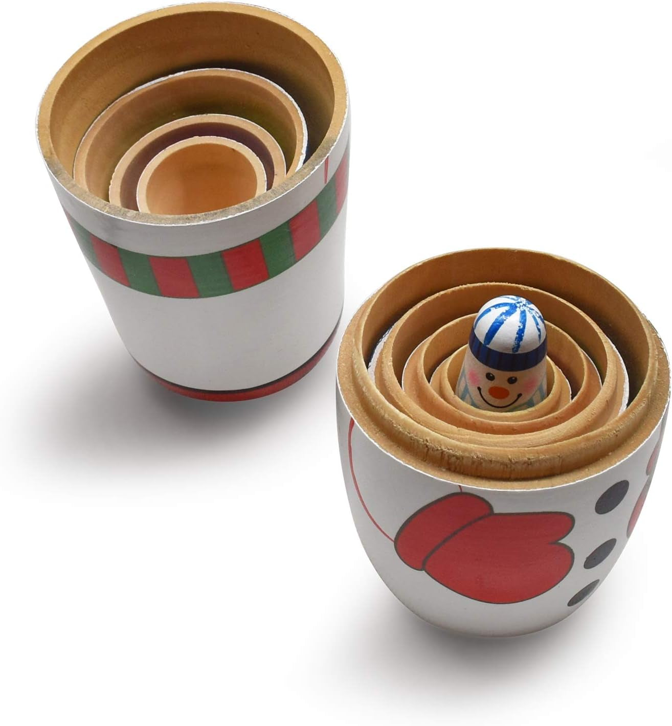 5Pcs Nesting Dolls Snowman Santa Claus Russian Matryoshka Dolls Handmade Wooden Christmas Birthday Gift for Kids (05 Snowman)