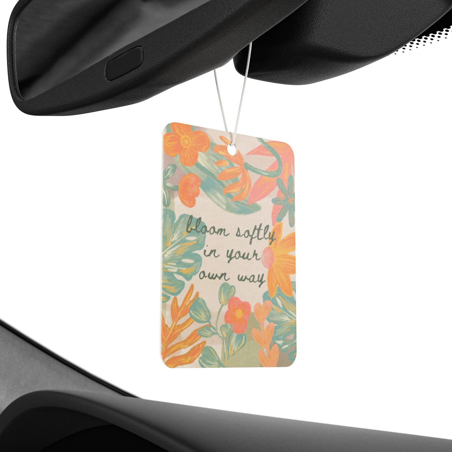 Bloom Softly in Your Own Way Car Air Freshener — Orange Botanical Scented Hanging Ornament