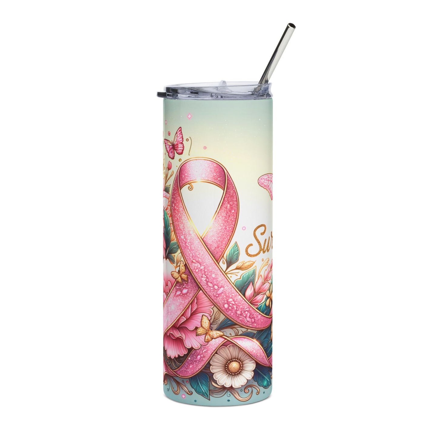 Floral Butterfly Breast Cancer Survivor 20oz Stainless Steel Tumbler