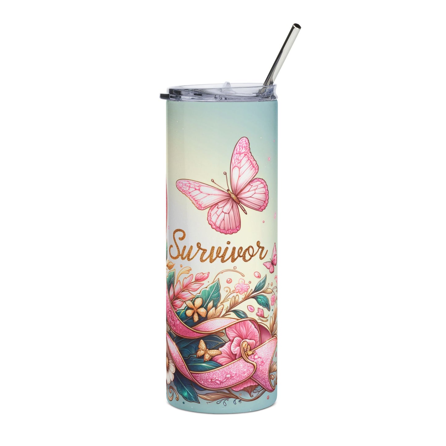 Floral Butterfly Breast Cancer Survivor 20oz Stainless Steel Tumbler