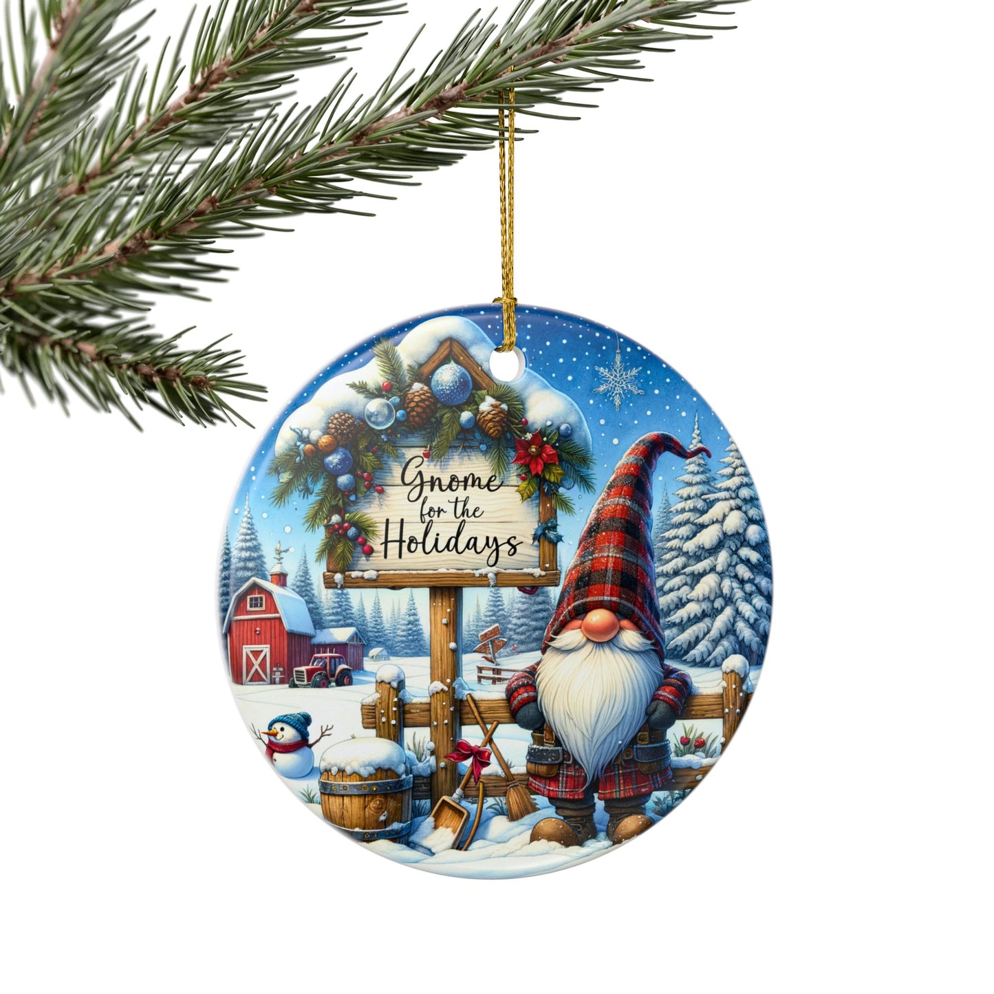 Gnome For the Holiday's Ceramic Christmas Ornament