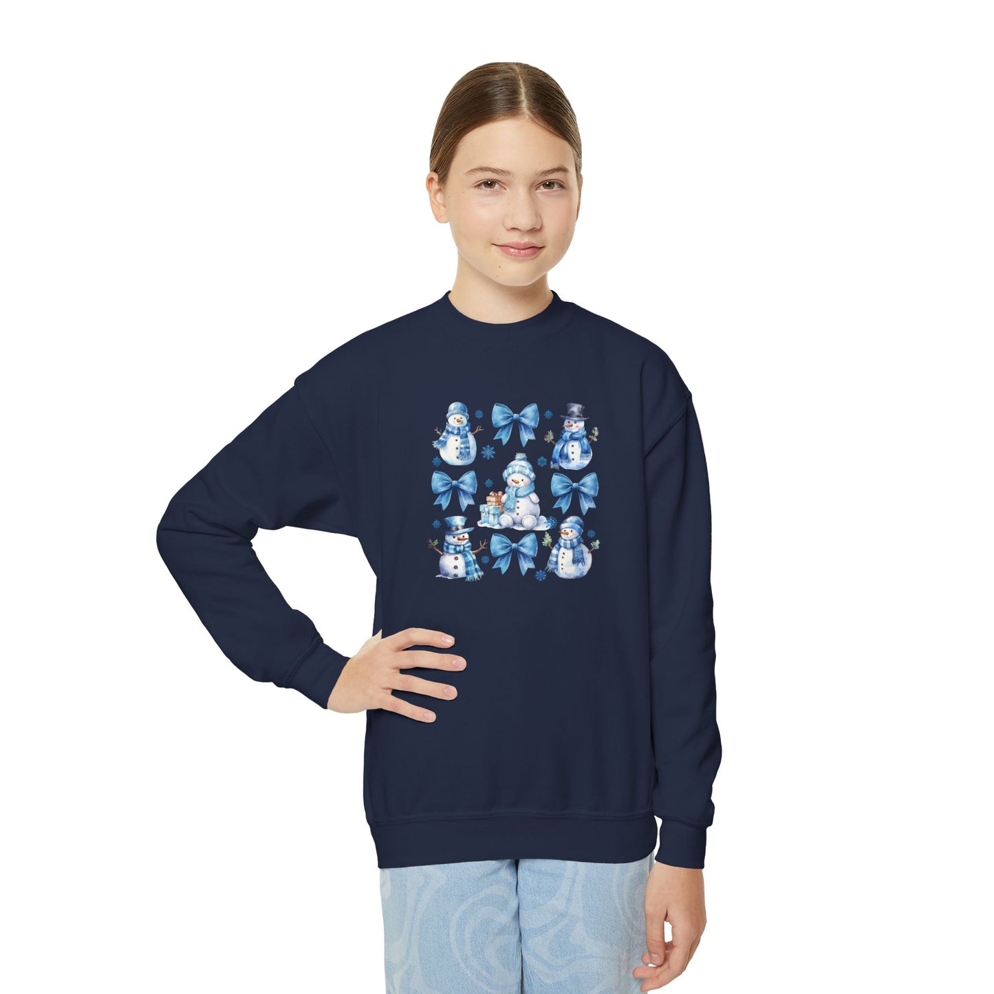 Coquette Winter Snowman Youth Crewneck Sweatshirt