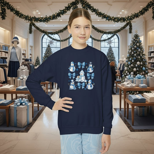 Coquette Winter Snowman Youth Crewneck Sweatshirt