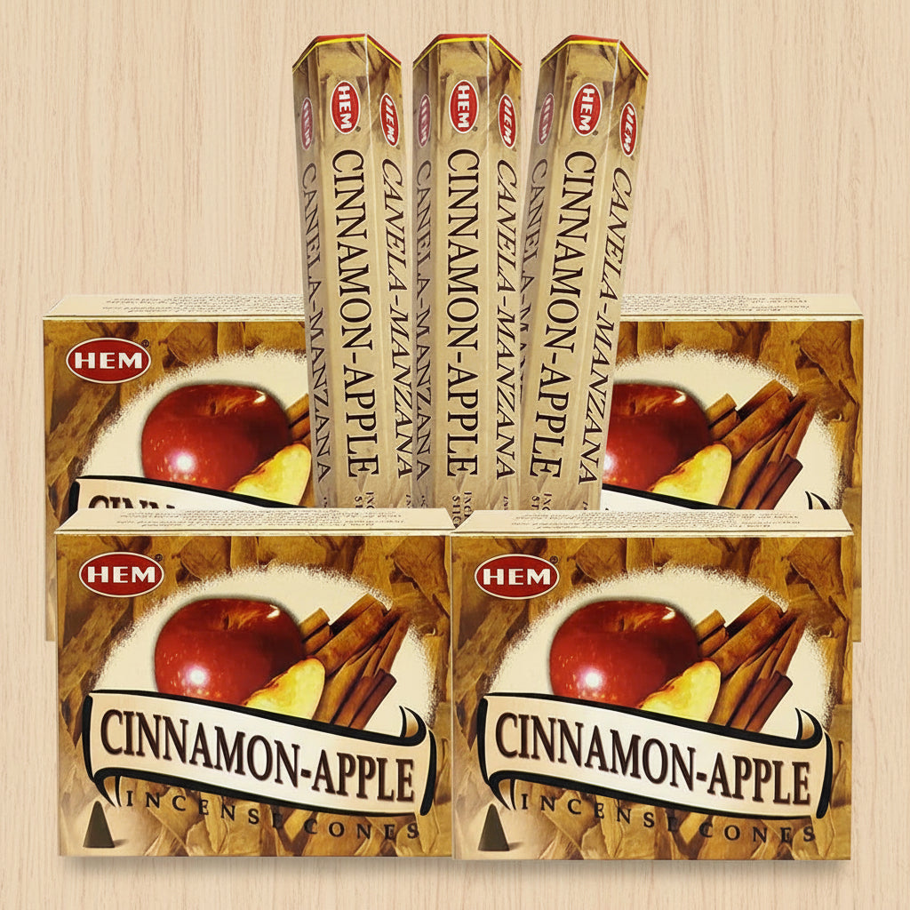 Cinnamon Apple Incense Sticks and Cone Incense Holder Variety Pack Bundle Insence Insense Insienso