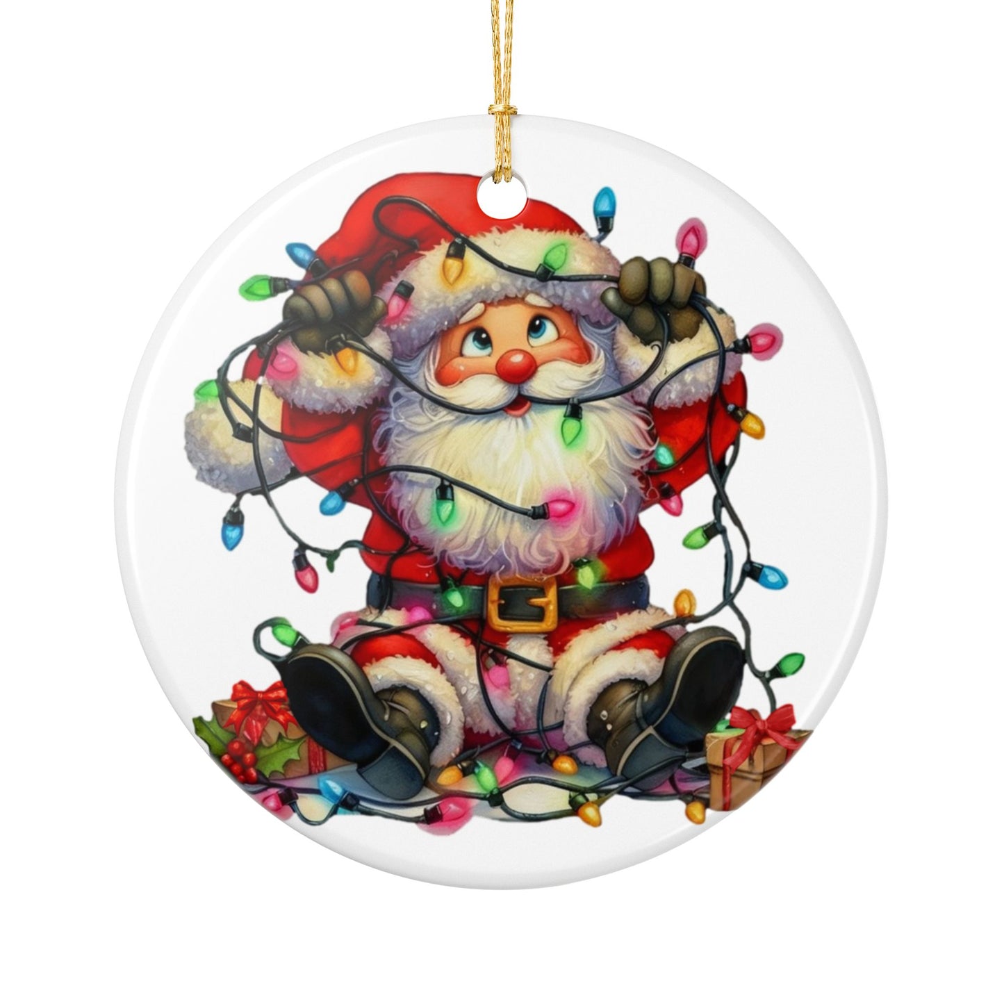 Tangled Up Santa Ceramic Christmas Ornament