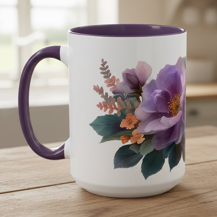 Purple Floral Bouquet 15oz Accent Coffee Mug
